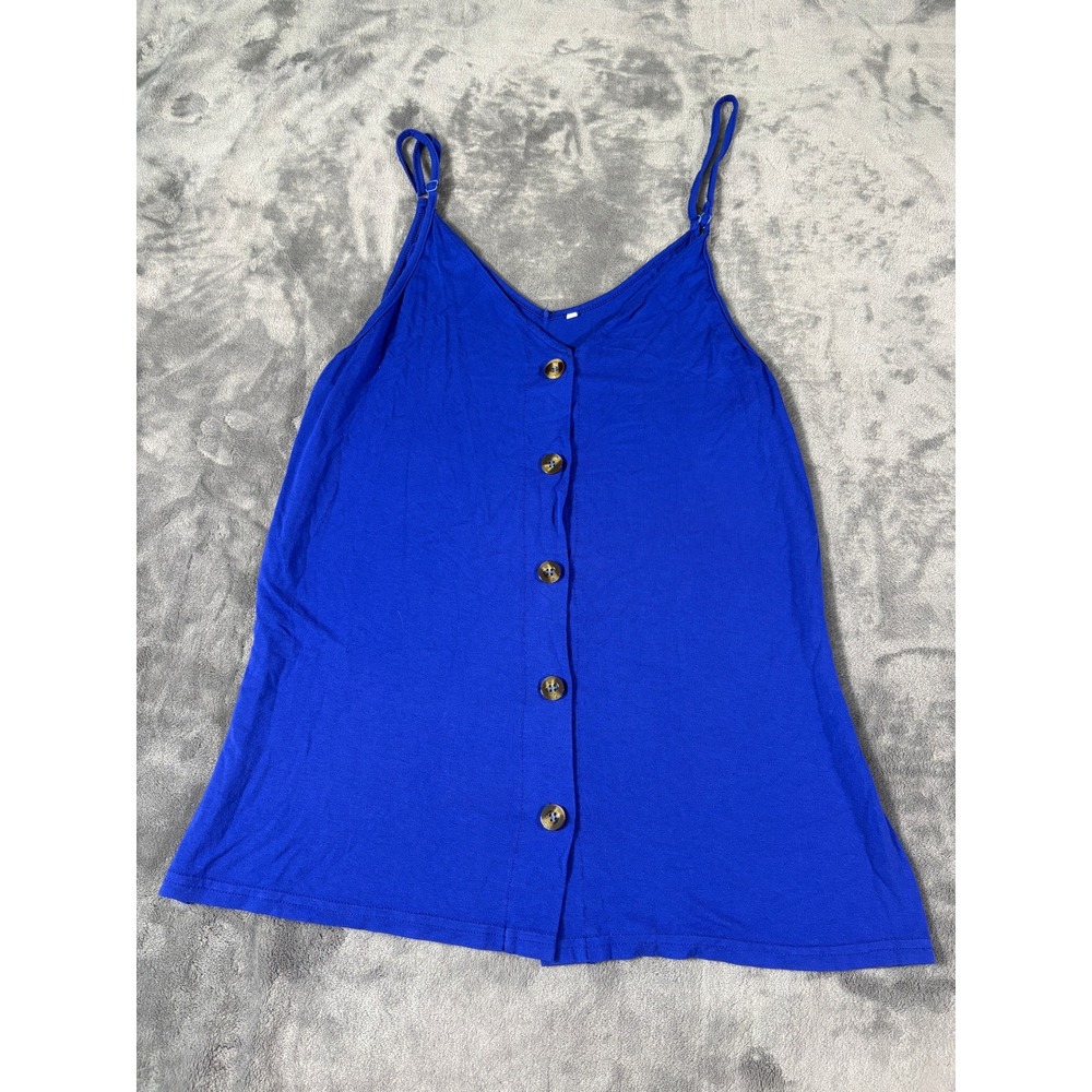 Unbranded Women Cami Tank Top Size M Royal Blue Button Front Adjustable Straps